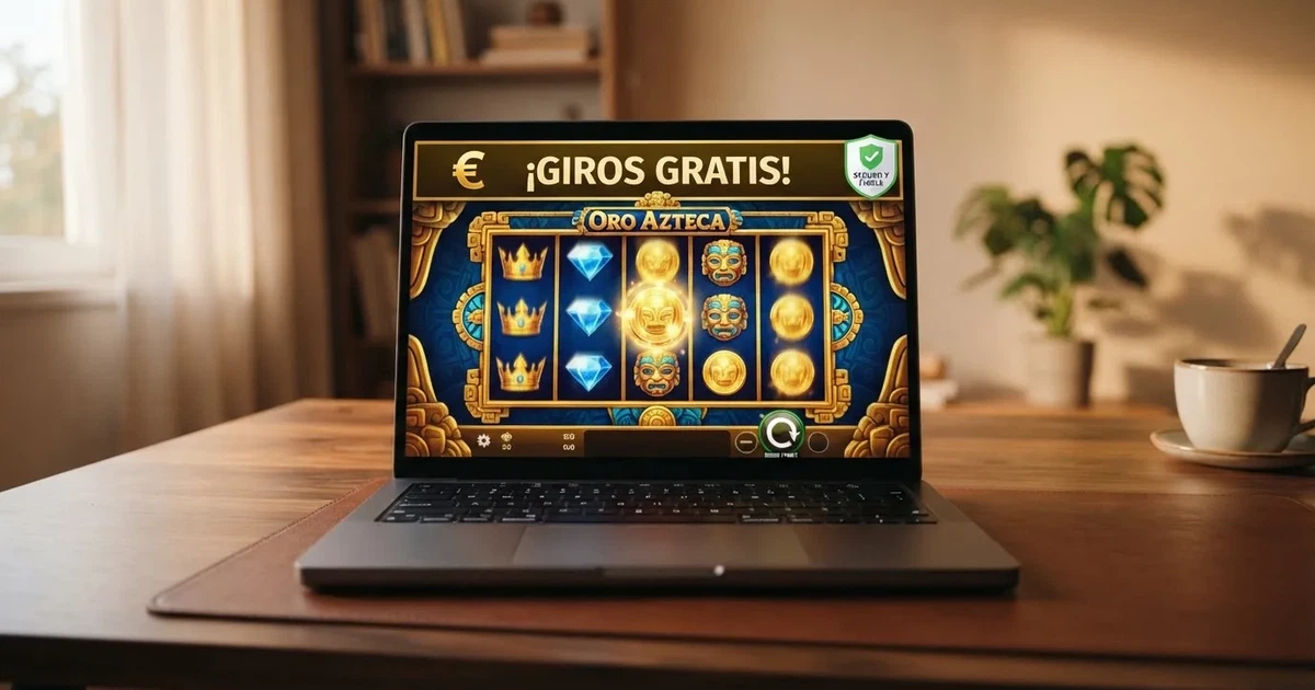 Pantalla de un casino online español con una promoción de giros gratis sin depósito, el sello de licencia DGOJ visible y el icono de verificación de identidad