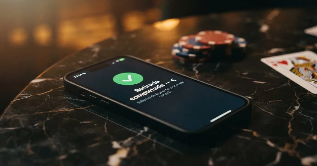 Pantalla de móvil mostrando una notificación de retirada completada en la aplicación de un casino online español