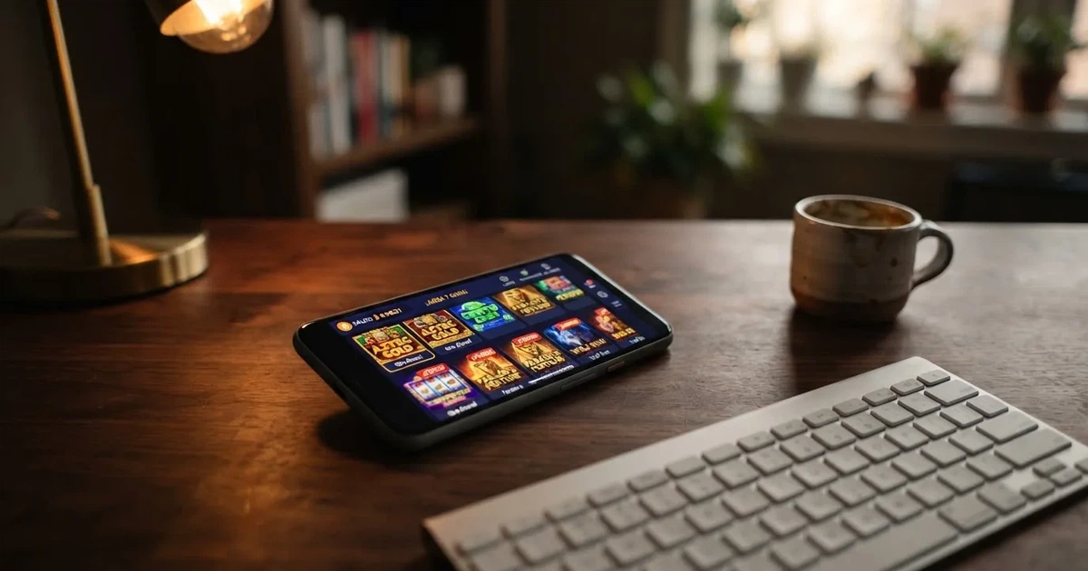 Interfaz de un casino de criptomonedas con el saldo en Bitcoin y el lobby de juegos en pantalla
