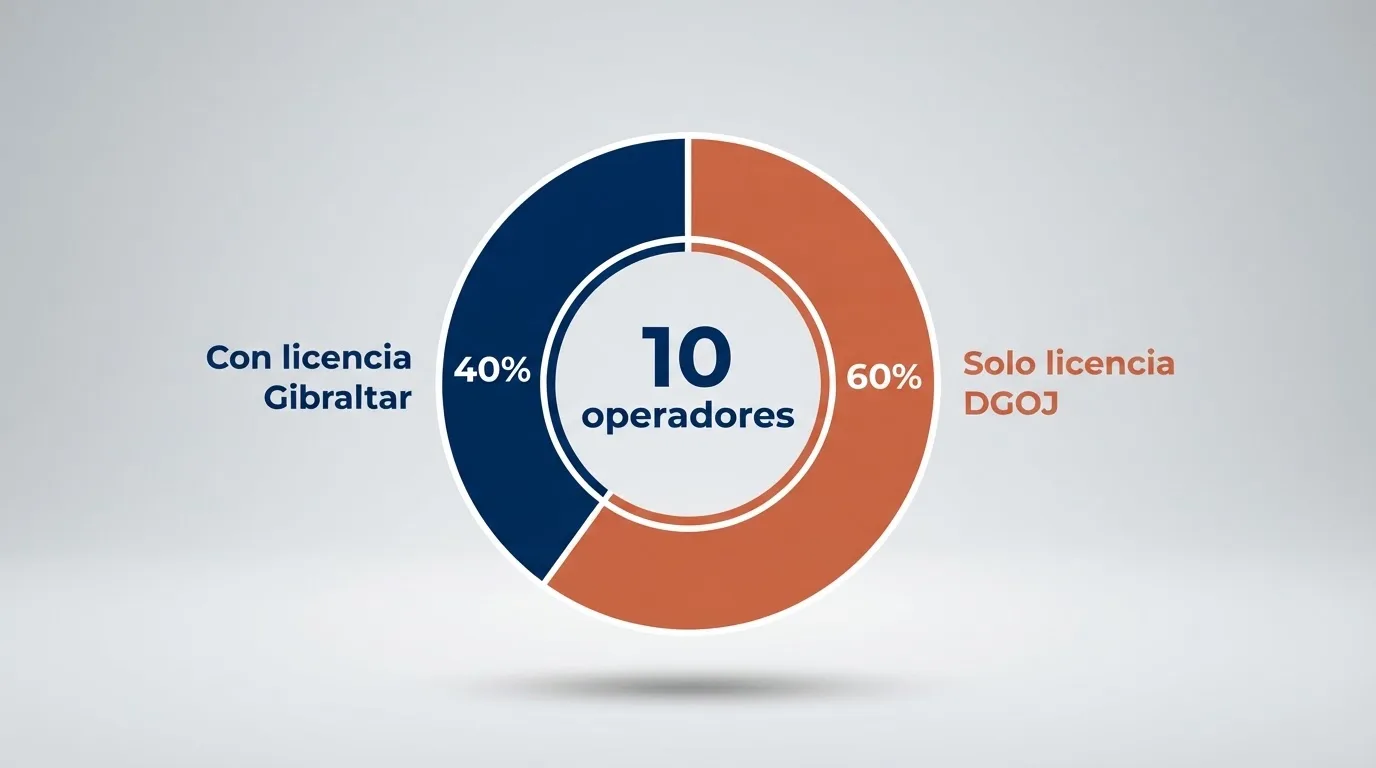 Una tabla comparativa con los logotipos de los 10 casinos analizados, agrupados visualmente entre los que tienen licencia en Gibraltar y los que no