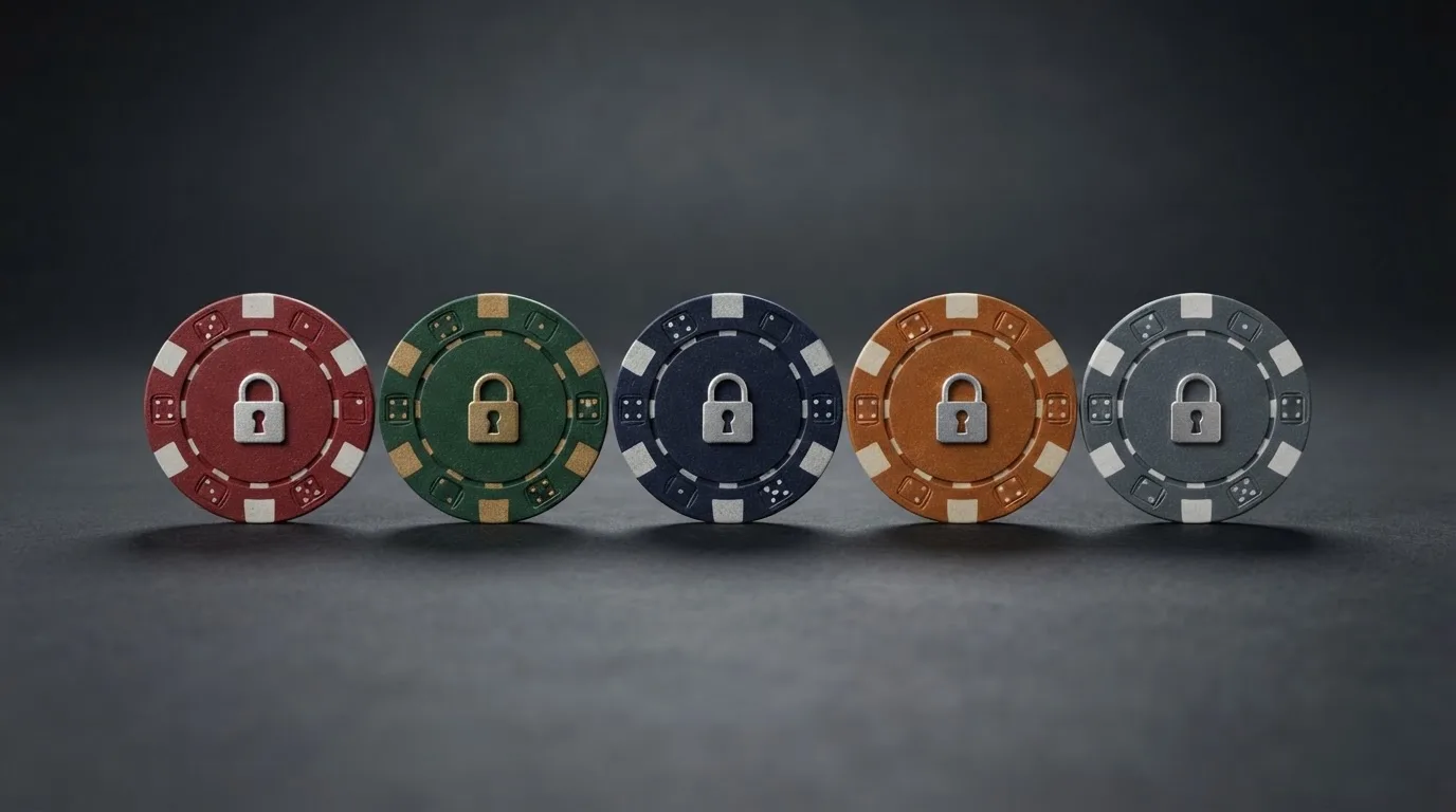 Una tabla comparativa con los logotipos y condiciones de varios casinos online legales en España junto a iconos de candado y licencia DGOJ