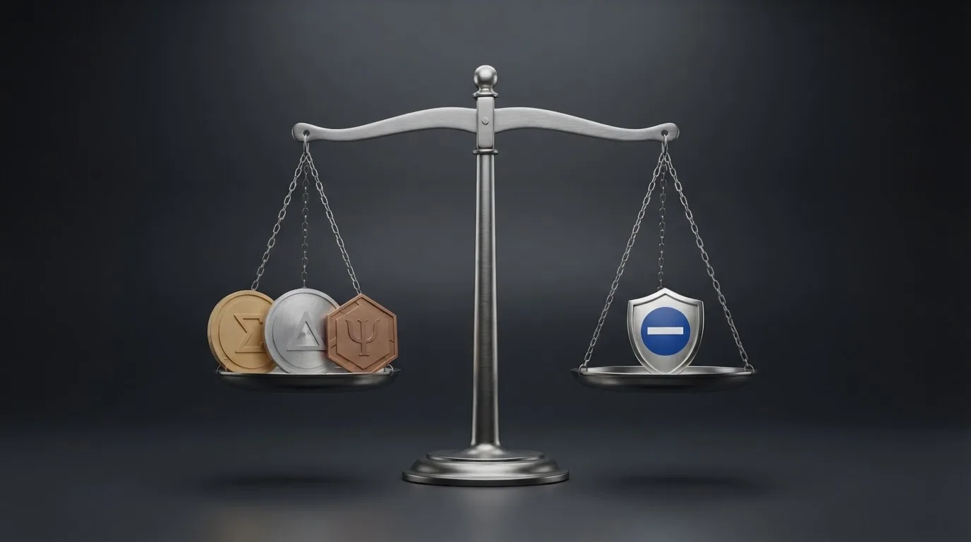 Una balanza con criptomonedas en un plato y un escudo con la bandera de la UE en el otro, sobre un fondo oscuro con interfaz de casino