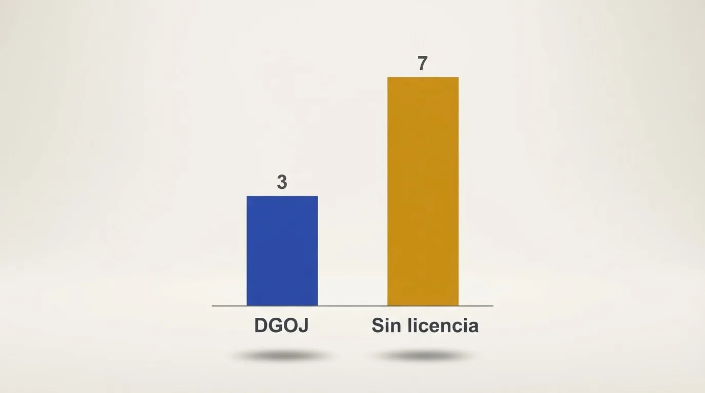 Gráfico comparativo de los 10 casinos analizados ordenados por tipo de licencia y bono de bienvenida