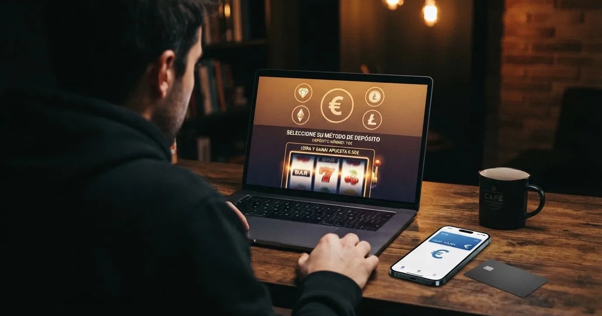 Pantalla de un casino online que muestra la opción de depósito con Ethereum junto a otras criptomonedas