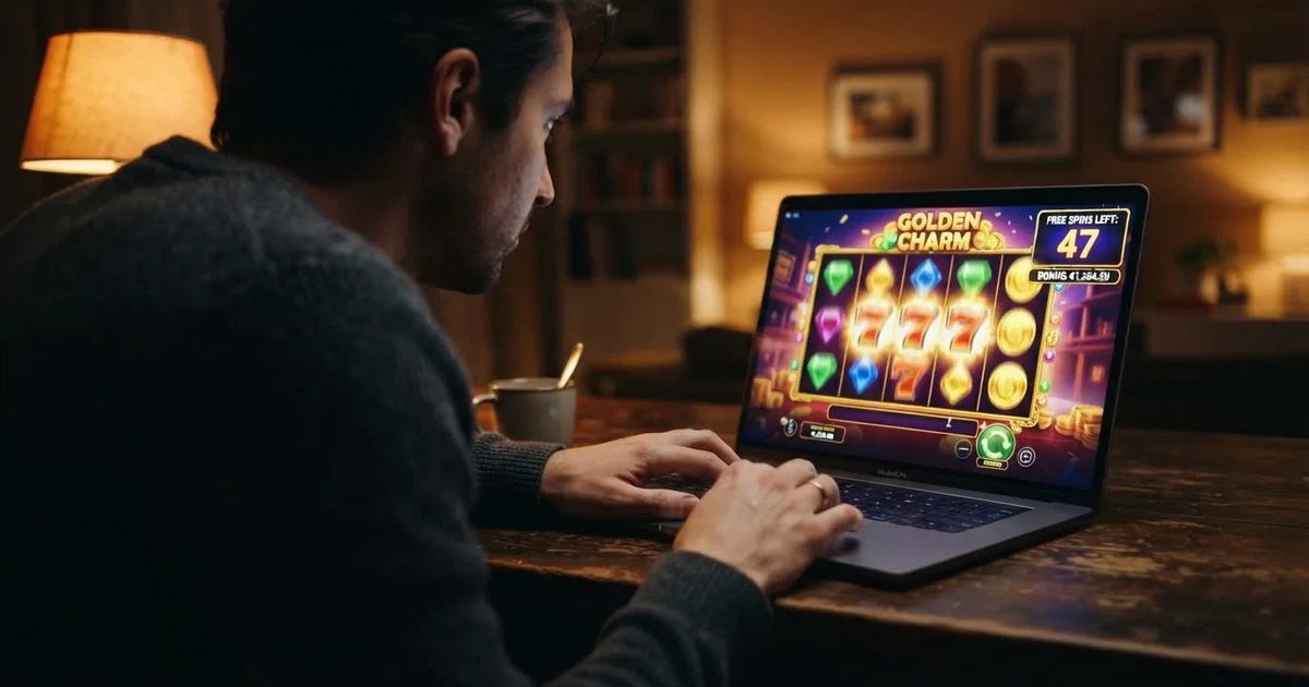 Pantalla de un casino online español mostrando una promoción de tiradas gratis sin depósito con el contador de giros y el saldo de bono visibles