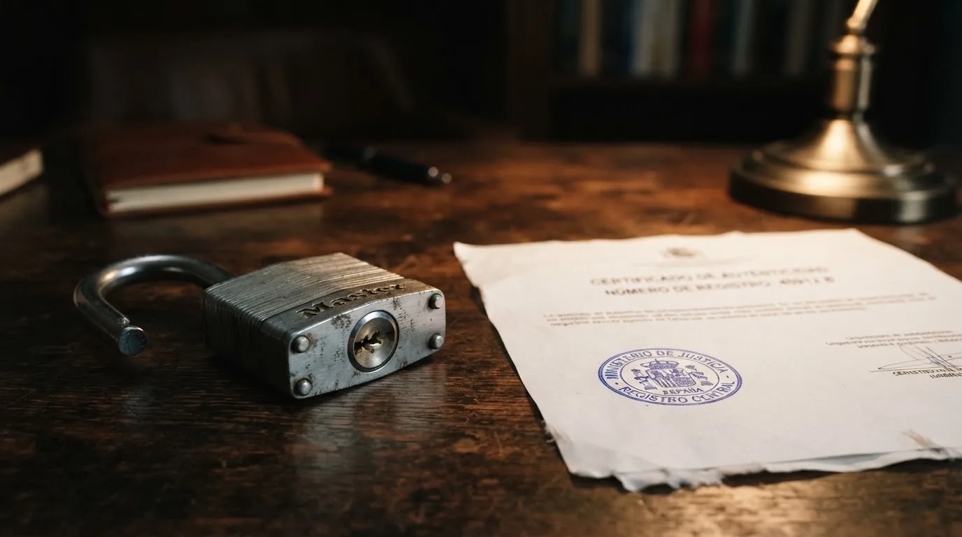 Un candado abierto junto a un documento oficial con el sello de la DGOJ y un texto legal visible